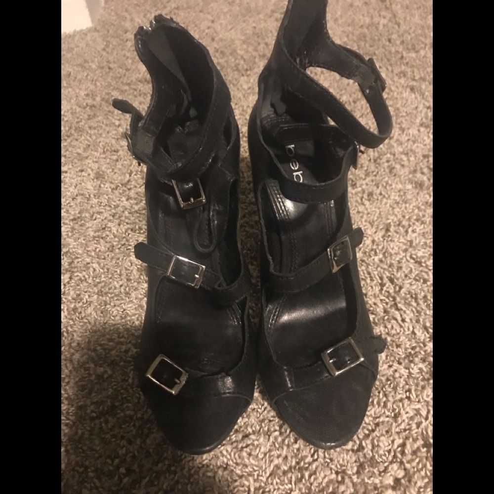 Bebe platform buckle heels